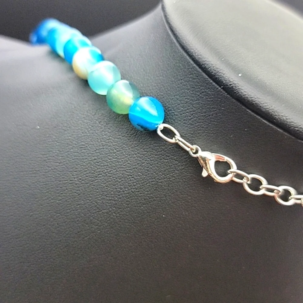 Untreated 495 Cts Natural Turquoise & Onyx Beaded Gemstone Necklace Unisex #1